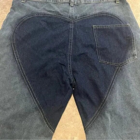 Hollow Out Cable Twist Heart Contrast Cutout Flare Jeans Pants - Picture 4 of 8